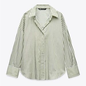 Zara Green Striped Button Down Shirt